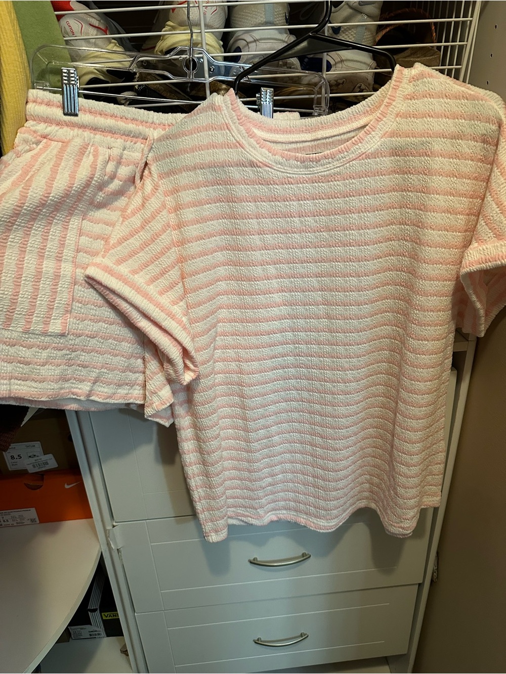 Pink striped women’s short set